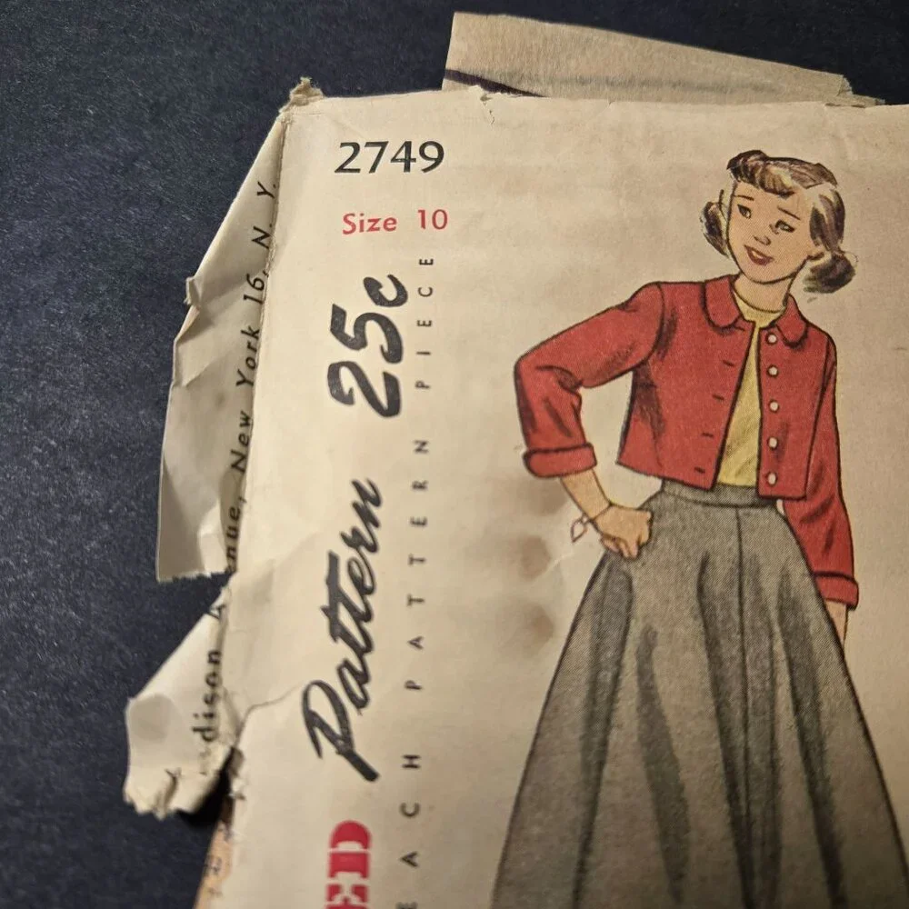 Simplicity 2749 sewing pattern Girls bolero skirt Size 10 vintage 40s CUT